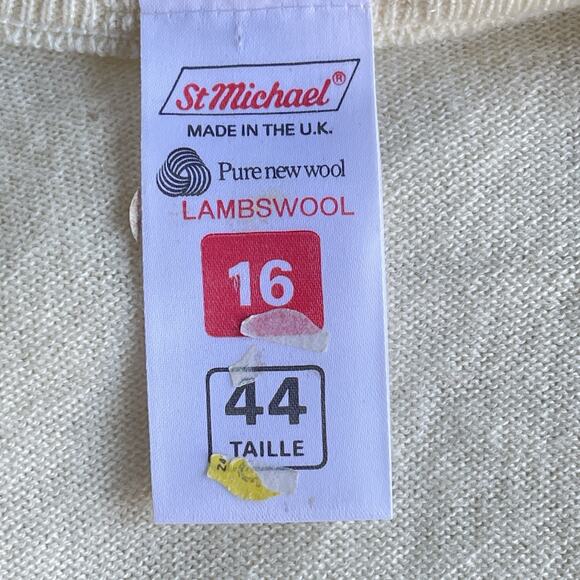 St. Michael Men Cardigan Sweater Size 44 Lambswool Button Up Long Sleeve Grandpa - Picture 3 of 9